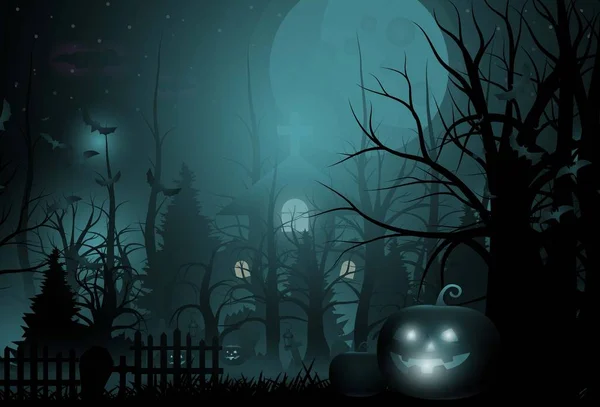 Buon Halloween sfondo e spaventoso albero zucca sul cimitero f — Vettoriale Stock