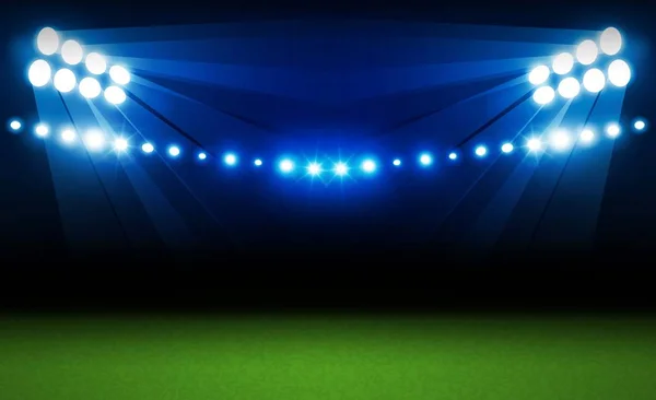 明るいスタジアム ライト ベクトル設計と情報スコアボードとサッカー アリーナ フィールドです。ベクトル照明 — ストックベクタ