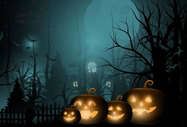 Kara Şirin Cadılar Bayramı balkabakları ve büyük ay.