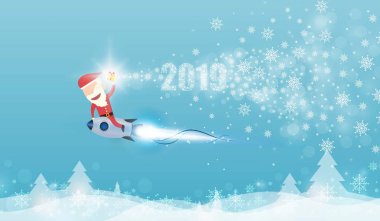 Noel Baba roket fırlatıyor ve duman çıkarıyor. 