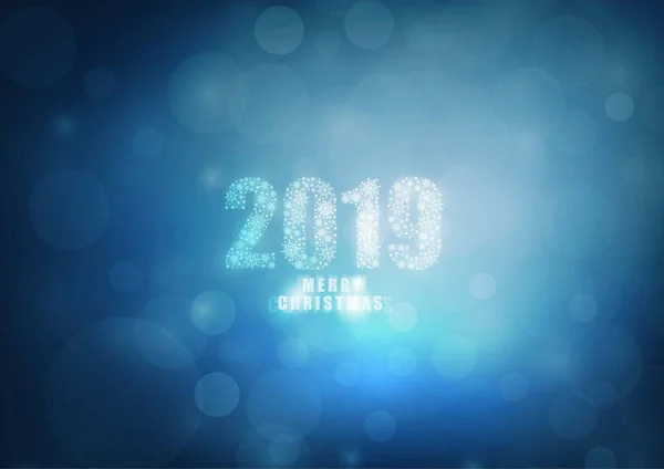 Abstrakte Weihnachten 2019 Bokeh Blaue Farbe Hintergrund Vektorillustration — Stockvektor