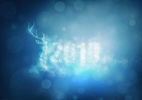 Carte de Noël avec fond bleu cerf magique . — Image vectorielle