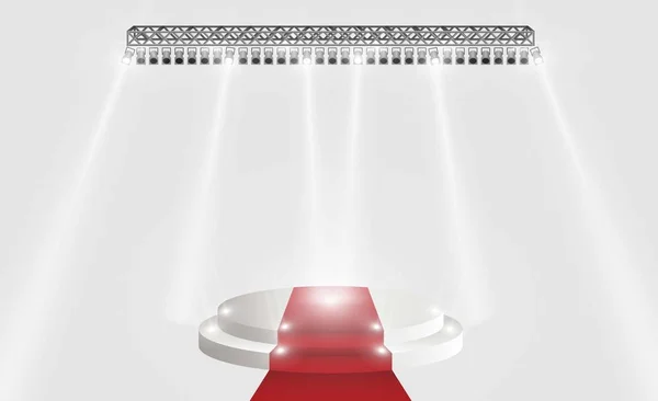 Stage and red carpet on white background. Vector illumination — ストックベクタ