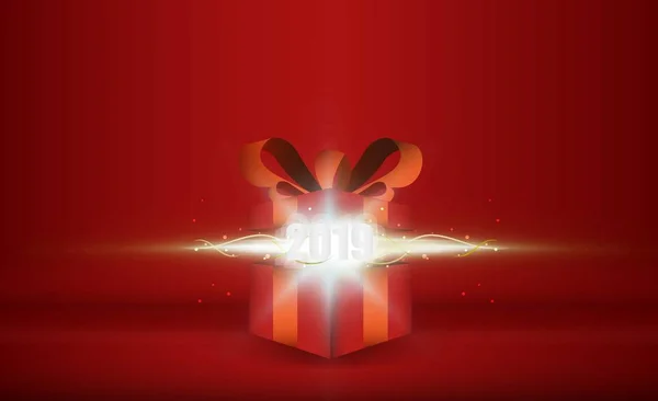 Offene Geschenkschachtel mit frohen Weihnachten hellen Lichtstrahlen. Vektor — Stockvektor