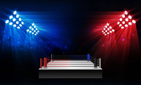 Boxe ring arena e proiettori progettazione vettoriale Luminoso stadio — Vettoriale Stock