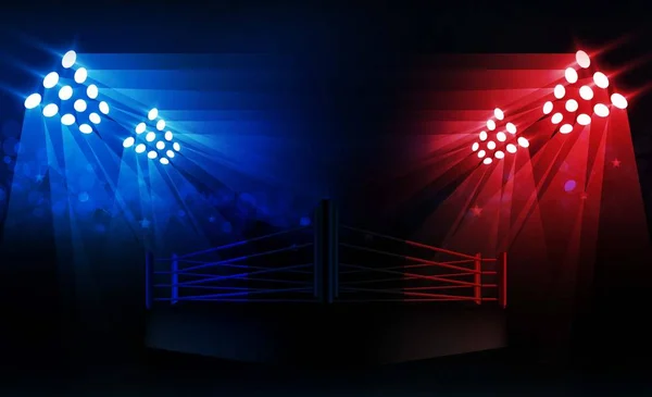 Boxe ring arena e proiettori progettazione vettoriale Luminoso stadio — Vettoriale Stock