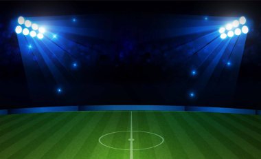 Parlak stadyum ışıkları tasarımı ile futbol sahası