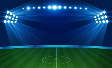 Parlak stadyum ışıkları olan futbol sahası