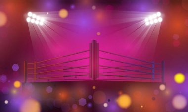 Işık Bokeh Arkaplan Tasarımı üzerindeki spot ışıkları ve boks ringi arenası.