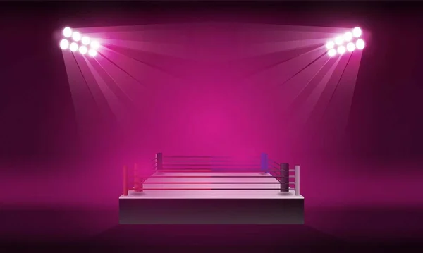 Boxe Ring Arena Proiettori Proiettori Progettazione Vettoriale Illuminazione Vettoriale — Vettoriale Stock