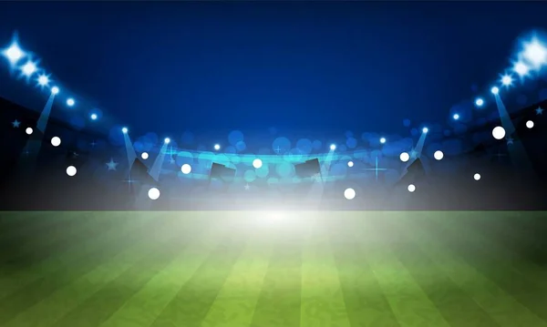 Campo Arena Calcio Con Luci Dello Stadio Luminoso Progettazione Vettoriale — Vettoriale Stock