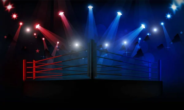 ボクシングリングアリーナとスポットライトのベクトルデザイン ベクトル照明 — ストックベクタ