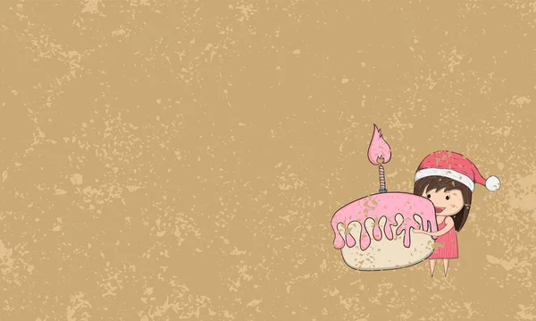 Fille Avec Cupcake Joyeux Noël Fond Grunge Dessin Main Vecteur — Image vectorielle