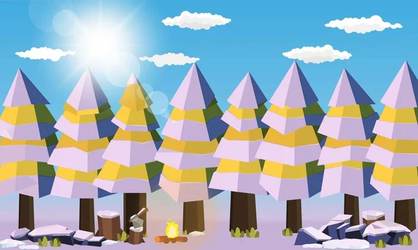 Camping Område Skogen Sommar Läger Tallskog Koncept Solig Dag Soluppgång — Stock vektor