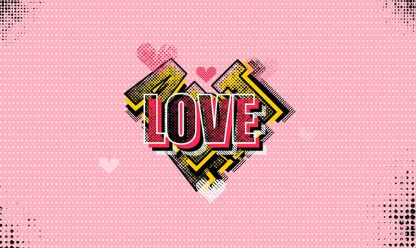 Liefde Valentijnsdag Stripverhaal Gekleurde Popart Halftone Vector Illustratie Banner Vintage — Stockvector