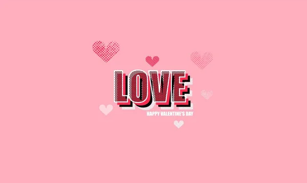 Love Valentines Day Comic Text Colored Pop Art Halftone Vector — Stock Vector