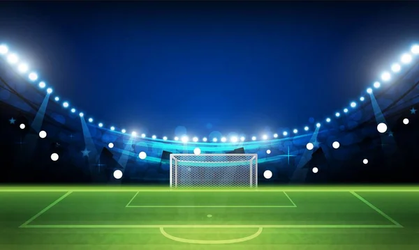 Campo Fútbol Arena Con Luces Estadio Brillante Diseño Vectorial Iluminación — Vector de stock