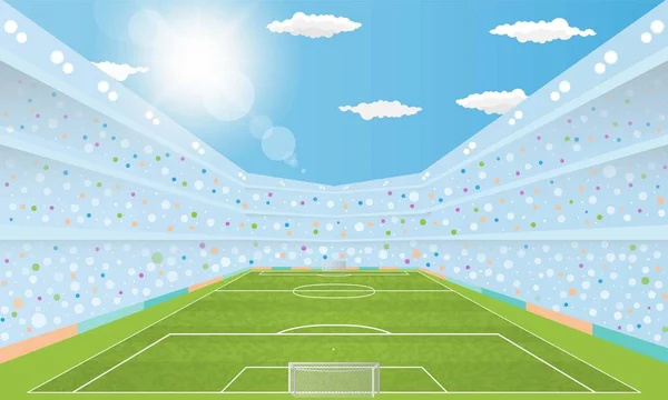 Voetbal Arena Veld Met Lichten Zon Overdag Vector Ontwerp — Stockvector