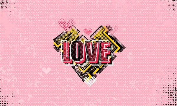 Liefde Valentijnsdag Stripverhaal Gekleurde Popart Halftone Vector Illustratie Banner Vintage — Stockvector