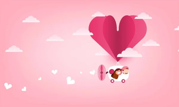 Roztomilý Karikatura Svatba Pár Mužů Žen Karta Pohání Balón Srdce — Stockový vektor