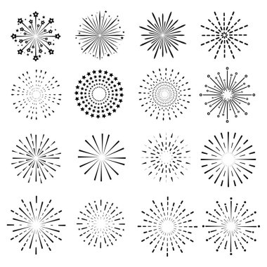 havai fişek çizgisi simgesi seti ve mutlu yeni yıl havai fişek vektör tasarımı