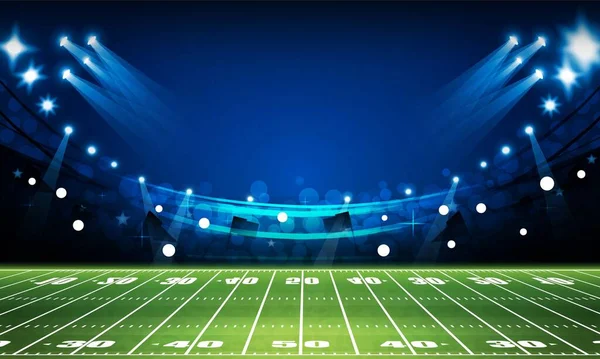 Campo Fútbol Arena Con Luces Estadio Brillante Diseño Vectorial Iluminación — Vector de stock