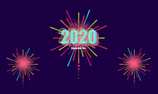 Firework 2020 Latar Belakang Dengan Happy Desain Vektor Tahun Baru - Stok Vektor