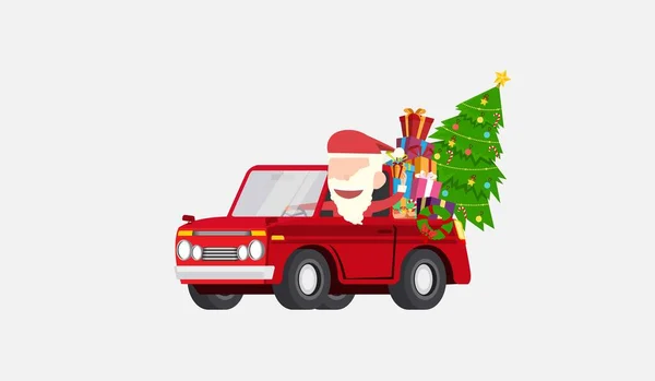 Санта Клаус Диски Автомобиль Дарит Подарки Рождественские Открытки Обои Плоский — стоковый вектор