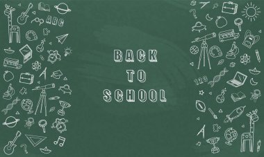 Eğitim okulu kara tahtası kavramı ve farklı şeyler. Okul tasarım vektörüne tekrar hoşgeldiniz.