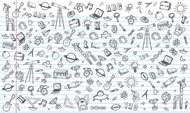 Not defterinden okul tasarım vektörüne kadar farklı şeyler içeren eğitim okulu kavramı.