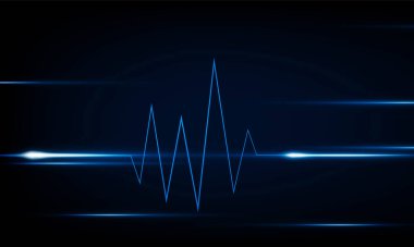 Soyut teknoloji, Arrow Açık Mavi Kalp nabız monitörüyle karanlık zemin aydınlatacak. Kalp atışı. İkonum. Hitech iletişimi. Coronavirüs Enfeksiyonu