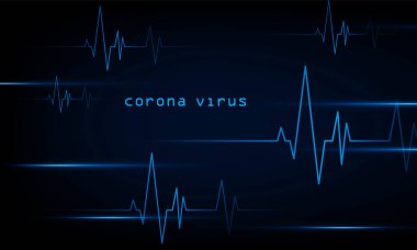 Soyut teknoloji, Arrow Light Coronavirus Blue Heart nabız monitörüyle birlikte koyu arkaplanı aydınlatıyor. Kalp atışı. İkonum. Hitech iletişimi. Coronavirüs Enfeksiyonu
