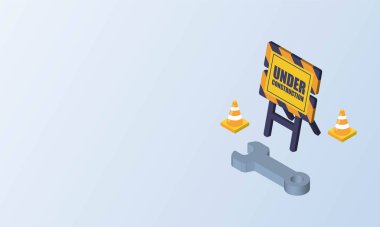 İnşaat sayfası izometrik vektör tasarımı altında web sitesi
