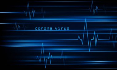 Soyut teknoloji, Arrow Light Coronavirus Blue Heart nabız monitörüyle birlikte koyu arkaplanı aydınlatıyor. Kalp atışı. İkonum. Hitech iletişimi. Coronavirüs Enfeksiyonu