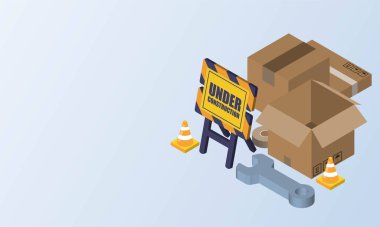 İnşaat sayfası izometrik vektör tasarımı altında web sitesi