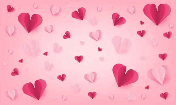 Papierelemente Herzform Fliegen Auf Rosa Hintergrund Happy Valentine Day Card — Stockvektor