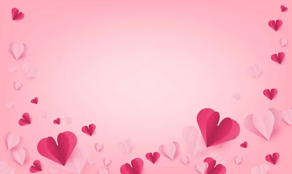 Éléments Papier Forme Coeur Volant Sur Fond Rose Happy Valentine — Image vectorielle