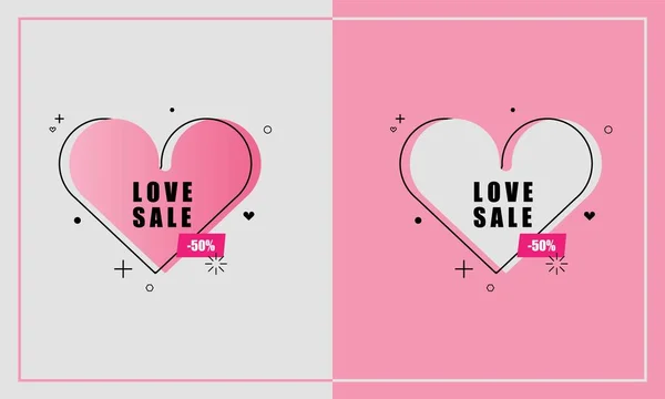Trendy Love Sale Heart Pink Bolt Retro Poster Design Style — Stock Vector