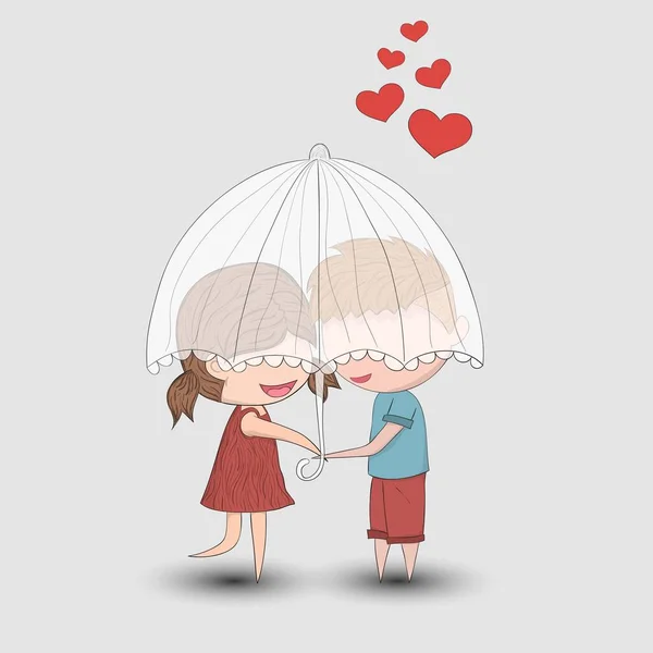 Cute Cartoon Doodle Lovers Boy Girl Umbrella Cute Κάρτα Ημέρα — Διανυσματικό Αρχείο