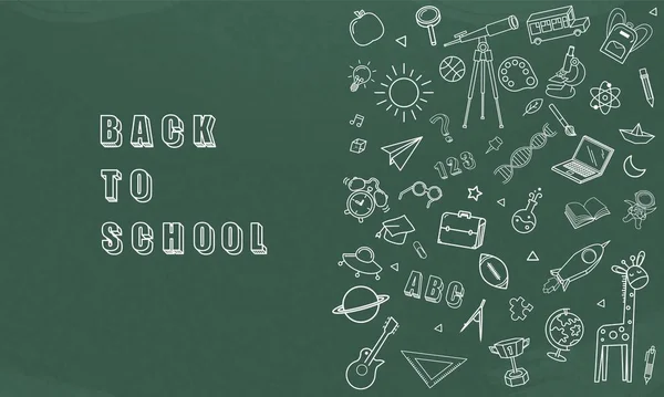 Concept Van Het Onderwijs School Schoolbord Met Verschillende Dingen Welkom — Stockvector