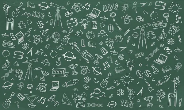 Eğitim okulu kara tahtası kavramı ve farklı şeyler. Okul tasarım vektörüne tekrar hoşgeldiniz.