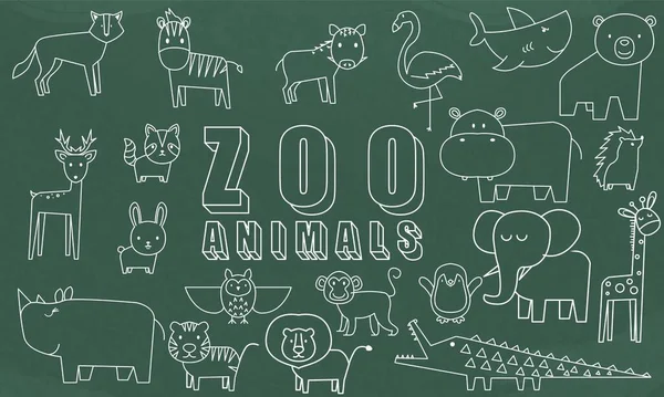 Concept Éducation Tableau Noir École Avec Zoo Animals Line Art — Image vectorielle