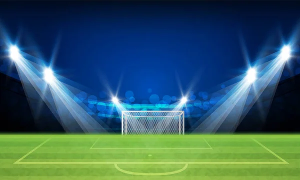 Voetbalveld Met Helder Stadion Lichten Vector Ontwerp Vector Verlichting — Stockvector