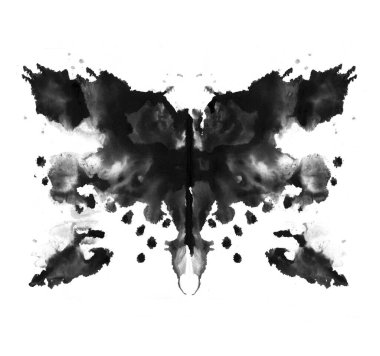 Mürekkep lekesi ile yapılan Rorschach testi. Psikolojik test. Siyah kelebek silueti izole edilmiş..
