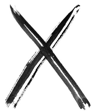 El çizimi çarpı işareti. Fırça boyalı siyah simge. İzole edilmiş arka planda fırça darbesiyle yapılmış Grunge haçı. X işareti.