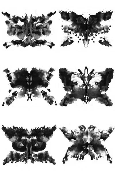 Rorschach Teszt Tintatartóval Készült Pszichológiai Teszt Sziluett Fekete Pillangók Izolált — Stock Fotó