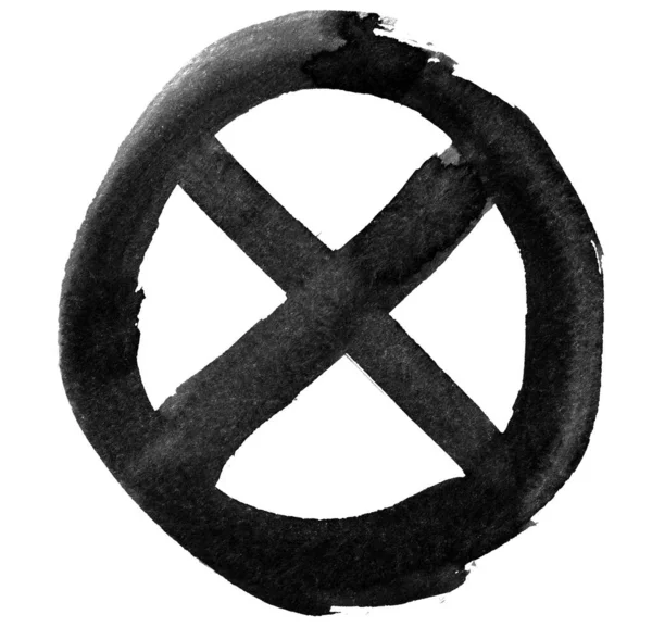手書きの十字記号 ブラシは黒のアイコンを描いた 孤立した背景にブラシストロークで作られたグランジクロス Xマーク — ストック写真