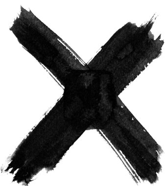 El çizimi çarpı işareti. Fırça boyalı siyah simge. İzole edilmiş arka planda fırça darbesiyle yapılmış Grunge haçı. X işareti.