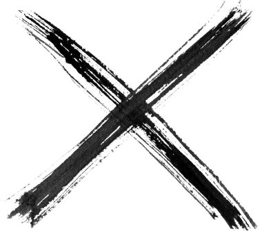 El çizimi çarpı işareti. Fırça boyalı siyah simge. İzole edilmiş arka planda fırça darbesiyle yapılmış Grunge haçı. X işareti.