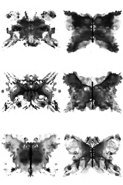 Conjunto Teste Rorschach Feito Com Tinta Borrada Teste Psicológico Silhueta — Fotografia de Stock